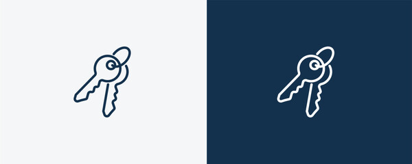 key ring with two keys icon. Outline key ring with two keys icon from tools and utensils collection. Linear vector. Editable key ring with two keys symbol can be used web and mobile