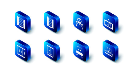 Set Wardrobe, Dressing table, Picture, TV stand, Armchair, and icon. Vector