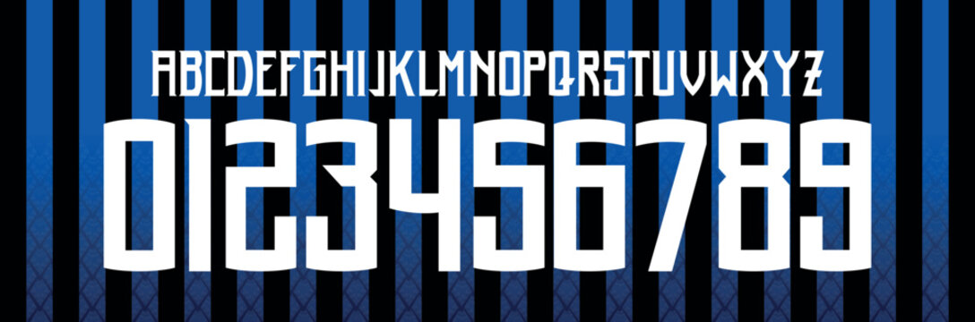 font vector team 2018 - 2019 kit sport style font. football style font with lines and points inside.Internazionale Nerazzurri. inter milan font. sports style letters and numbers for soccer team