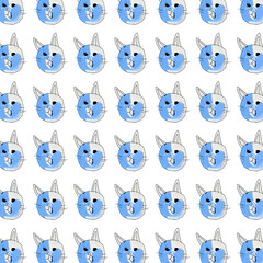 Cat head drawn by child motif random pattern
