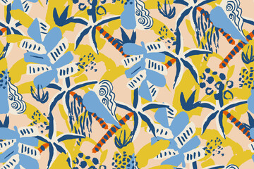 Saturated wild bright tropical positive cheerful multicolored abstract seamless summer patern.