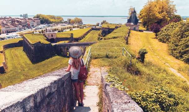 Woman tourist in Blaye citadel- Tourism in France