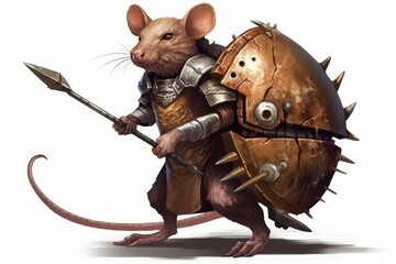 Digital painting of a rat executioner with a red hood and giant axe on an aged paper background - fantasy illustration for a book - Generative AI - obrazy, fototapety, plakaty