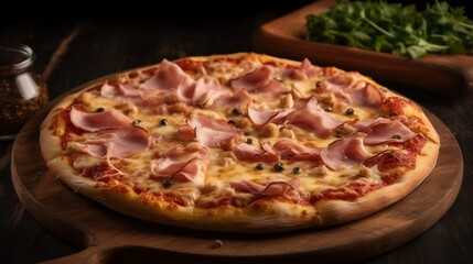 A hot ham pizza. Generative ai