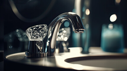 washbasin and faucet with water drop at home Generative AI