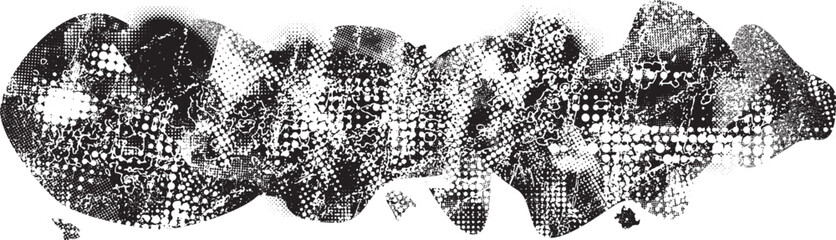 Glitch distorted grunge layer  . Noise destroyed texture . Trendy defect error shapes . Overlay grunge texture . Distressed effect .Vector shapes with a halftone dots screen print texture.