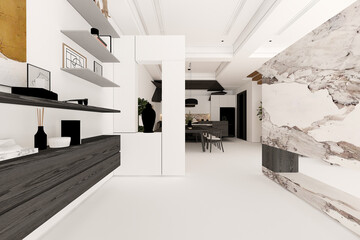 Fototapeta na wymiar Luxury home living room, 3d rendering