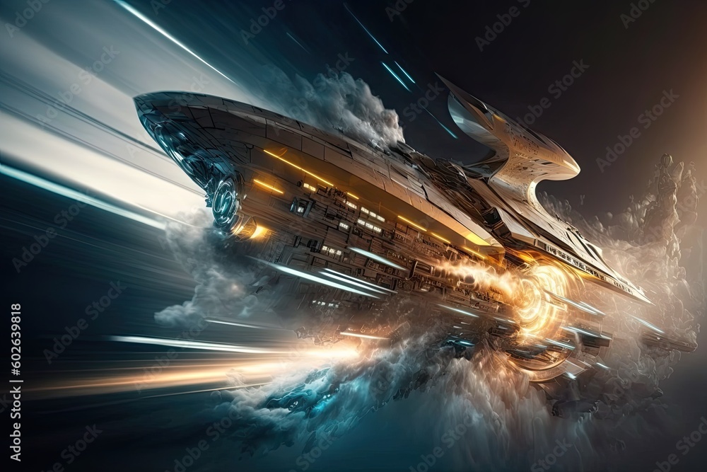 Poster time travel inside the quantum realm. traveling into quantum world with quantum ship. experiments in
