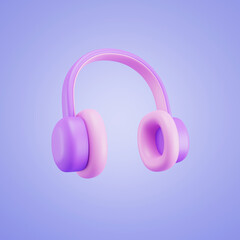 headphones with elements and musical notes. 3d illustration