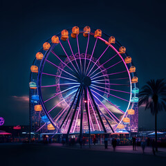 A Ferris wheel at night created with generative AI