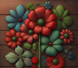 dark , red blue ad green  flowers,created with Generative AI technology