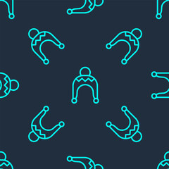 Green line Winter hat icon isolated seamless pattern on blue background. Vector
