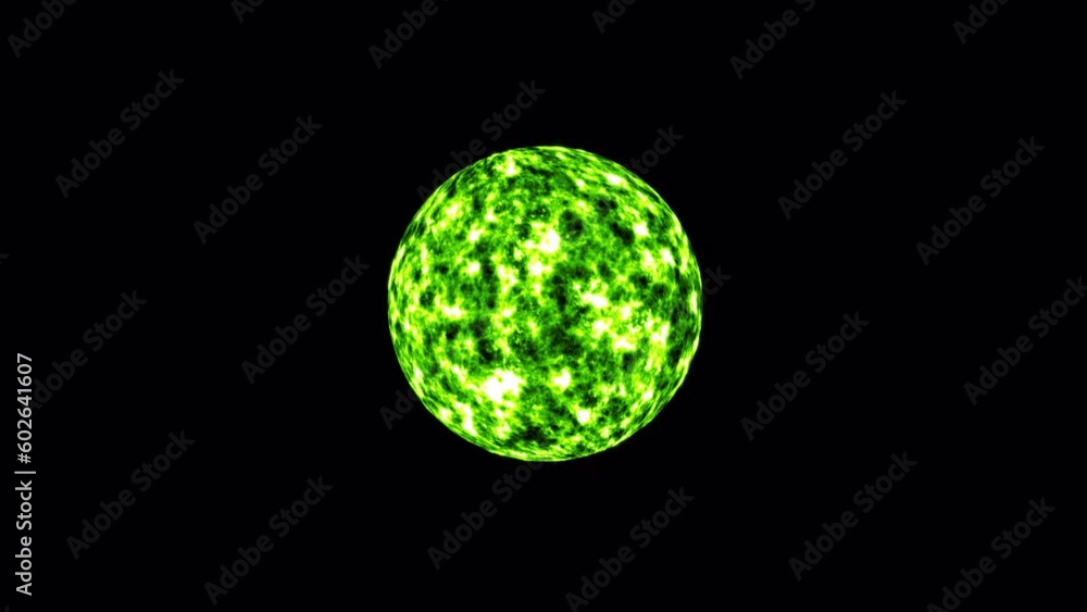Poster abstract loop glow green plasma energy planet star sphere rotation on black background. isolated alp