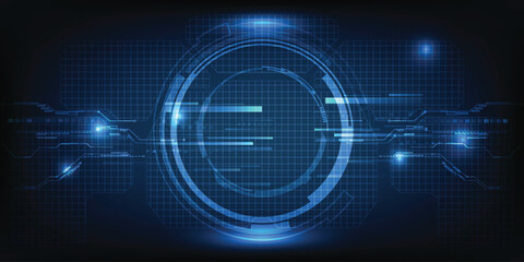 Obraz premium Vector illustrations of futuristic screen display for horizontal layout showcase with optic screen and digital element grid line circuit decor.Future digital innonvation and technolog concepts.