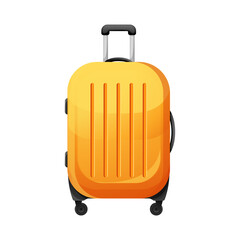 Yellow plastic suitcase on wheels.Travel bag for travel.Vector illustration isolated on a white background.