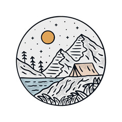 camping in mountains nature wildlife design for badge, sticker, t shirt design