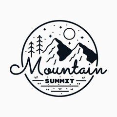 Mountain camping outdoor t shirt badge mono line vector illustration