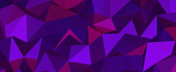 Obraz premium Purple polygonal triangle crystals background. Rough cuts with color gradient 3d render and geometric tracery. Futuristic landscape of pyramids with triangular slices