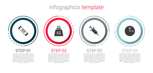 Set Construction bubble level, Weight, Syringe and Radius. Business infographic template. Vector