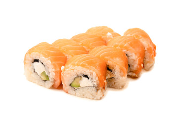 Sushi with cream cheese and salmon isolated on white background.