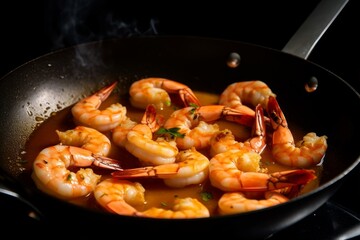 shrimp cooked in butter with some spices in a pan