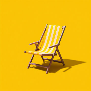 Yellow beach hammock on yellow background. Summer concept. Generative AI.