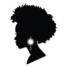 Vector Cameo of a beautiful black woman with an afro and earrings - 602644636
