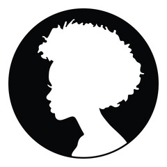 Vector Cameo of a beautiful black woman with an afro in a round frame - 602644657