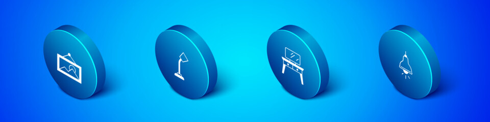 Set Isometric Picture, Dressing table, Lamp hanging and Table lamp icon. Vector