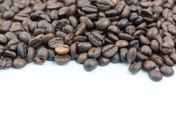 Coffee beans isolated on white background with copy space for text.