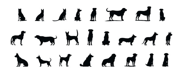 Set of black silhouettes dog isolated on white background, vector illustration