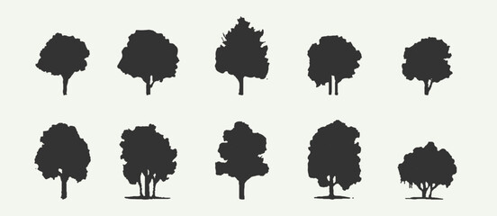 Set of black silhouettes tree isolated on white background, vector illustration 