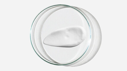 Foam, foam texture. Washing with foam. Foam in a Petri dish on a light background. Dab of cosmetic foam. Lab.
