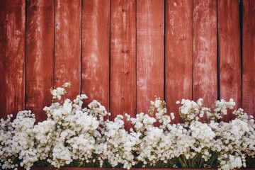 Fototapeta na wymiar Beautiful White Flowers in a Summer Garden with Red Wooden Fence. Nature Background. Generative AI illustrations.