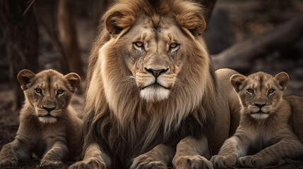 A lion on a rock in the forest