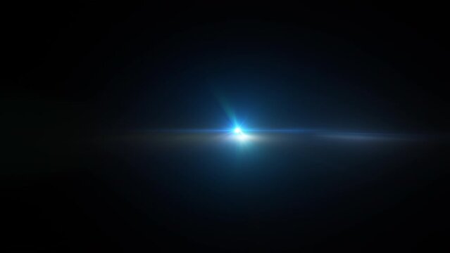 Abstract glow blue star optical lens flares light streaks shine rays moving from center to right side animation background for screen project overlay. 4K seamless dynamic kinetic bright star illustrat