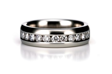 A Sleek And Modern Ring With A Channelset Row Of Diamonds White Background. Generative AI