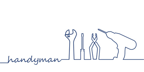 Professional handyman services. Vector banner template with tools collection and text space.  Set of repair tools on  white background for your design. EPS10.