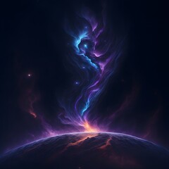 Obraz premium Nebula full of stars viewed from a planet during sunrise. Generative AI.