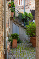 a rustic decorative courtyard in an old town