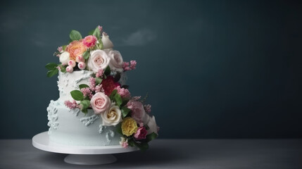 Obraz na płótnie Canvas Elegant Wedding Cake. A beautifully themed masterpiece, isolated on an empty background with ample copy space. Celebrate your special day with this confectionery delight. AI Generative