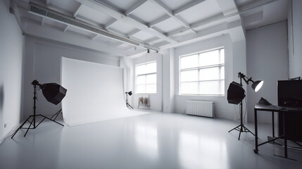 A bright modern photography studio made with Generative AI