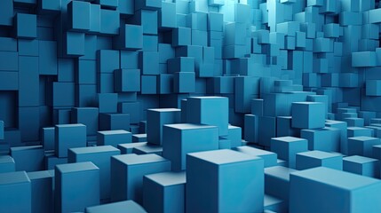 Connectivity and Futuristic Geometry: Cubic Blocks of Vibrant Colours Unite Against a Clean Blue Business Background. Generative AI