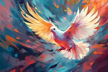 Colorful painting art of a dove. Generative AI.
