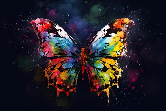 Vibrant Fantasy: Colourful Butterfly in Flight - A Creative Artwork For Your Background Decoration: Generative AI