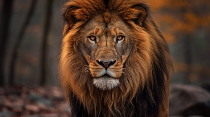 Fototapeta premium A lion on a rock in the forest