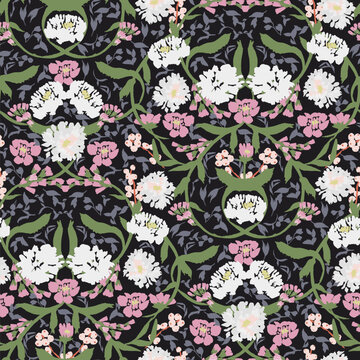 Intricate ornamental floral pattern in Victorian damask style