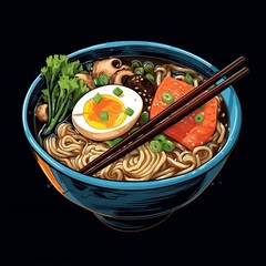 Japanese Ramen: Black Bowl. Generative AI