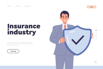 Insurance industry concept, business support and healthcare online service landing page template