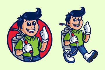 Pest control mascot cartoon with '50s style cartoon vector